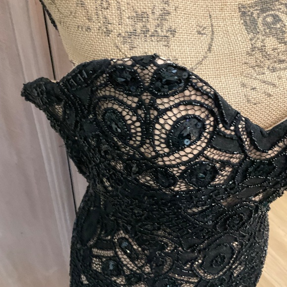 Jovani Corset Beaded Sheer Lace Elegant Black and Silver Mini Dress size 2 - Picture 5 of 14